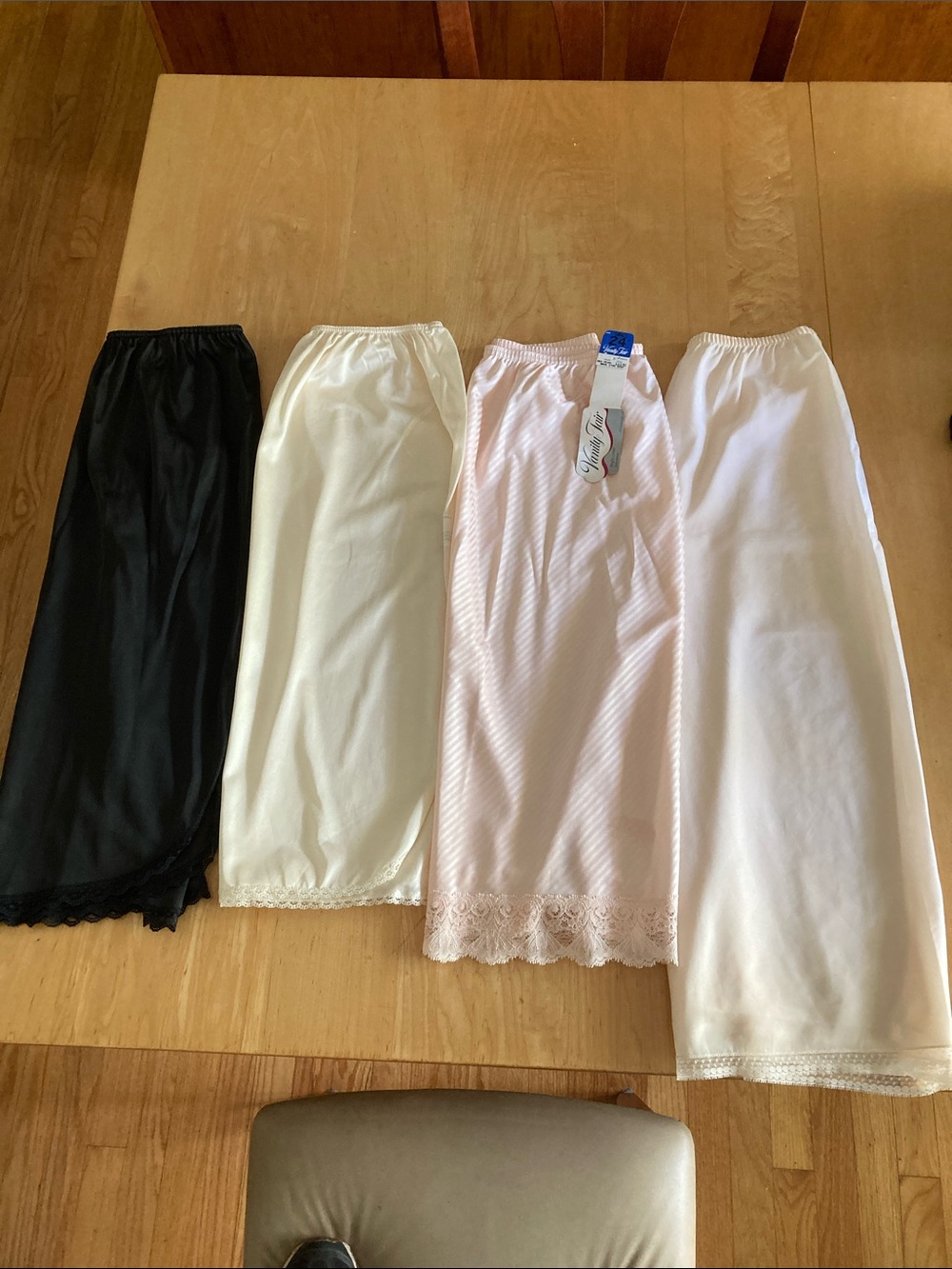 Vintage Set of 4 Lace-Hem Half Slips in Black, Ivory, Blush and White